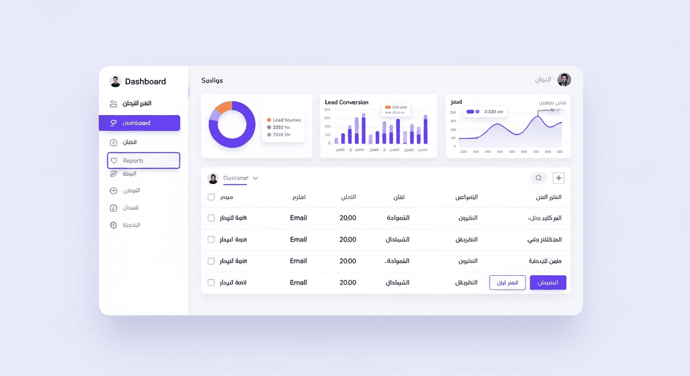 صفحة إدارة العملاء المحتملين (CRM) في لوحة تحكم دردش